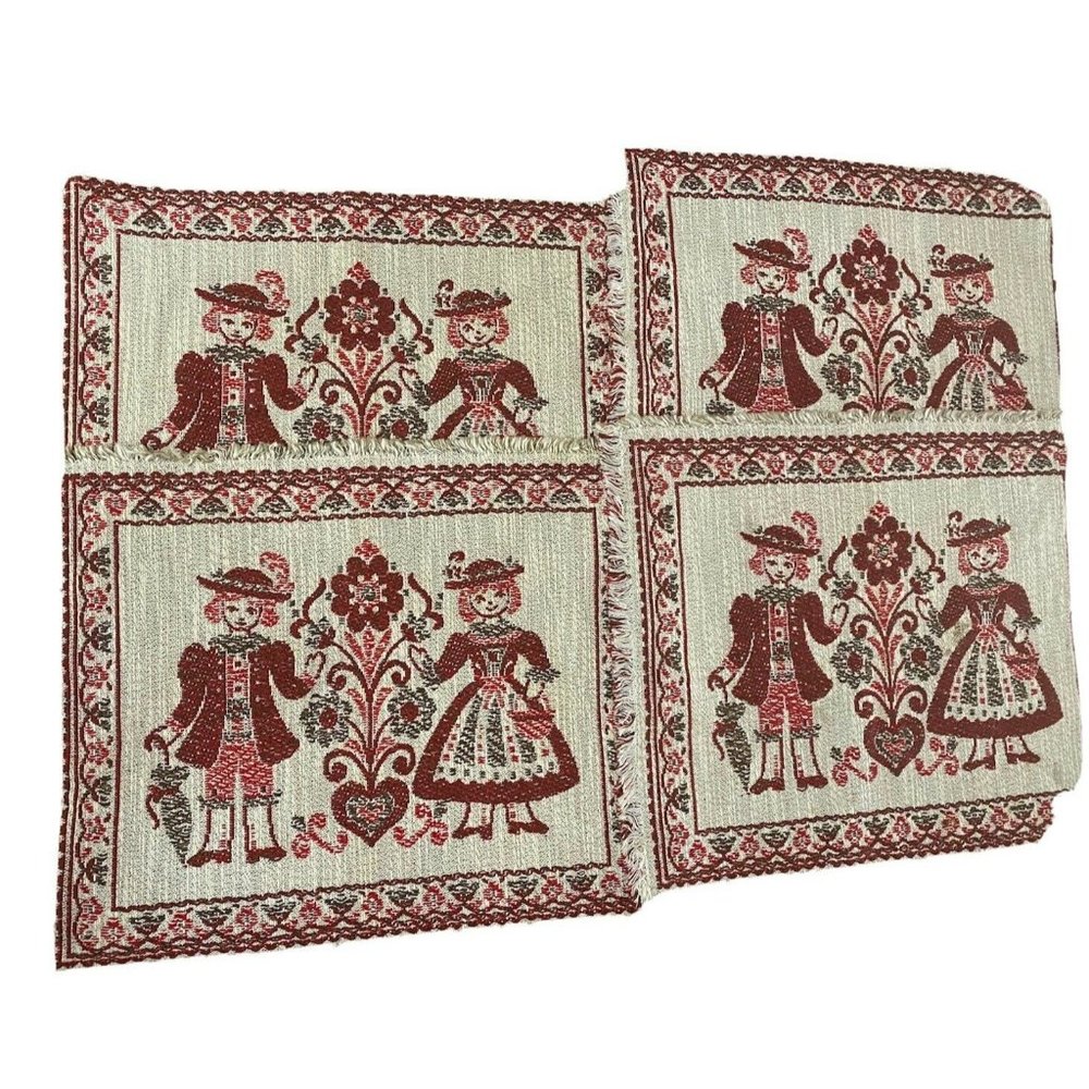 4 Pce Set Vtg Austrian Folk Art Woven Placemats Textilwerk Austria